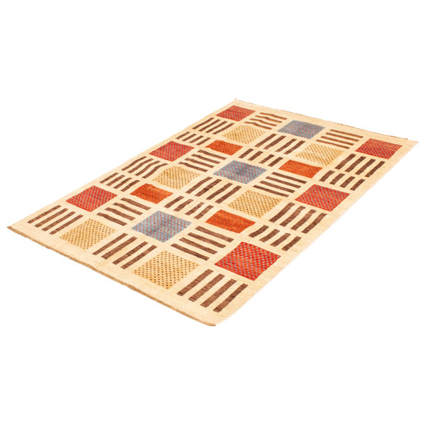 Bungalow Rose Eldrin Handmade HandKnotted Wool Cream Rug Wayfair